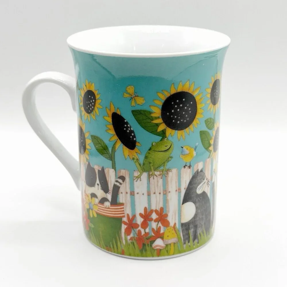 Debbie Mumm Coffee Floral Mug Sunflowers Cat Picket‎ Fence County Porcelain Cup